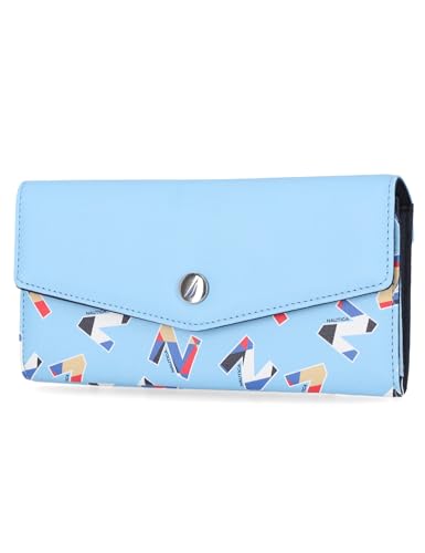 Image of Nautica Polyurethane Money Manager RFID Womens Wallet Clutch Organizer,Blue
