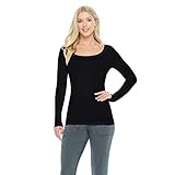 Natural Uniforms Women's Long Sleeve Extra Wide Scoop-Neck T-Shirt Under Scrub (Black, Medium)