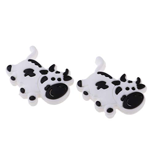 Baosity 2 Pieces Tennis Racquet Shock Absorber Vibration Dampeners - Various Animal Shape - White Cow