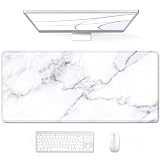 Auhoahsil Large Mouse Pad, XXL Gaming Mousepad, Desk Mat for Desktop, Thick Rubber, Big & Long Size, Stitched Edges, Full Desk Pad for Laptop & Computer, Extended 31.5 x 11.8 in, White Marble