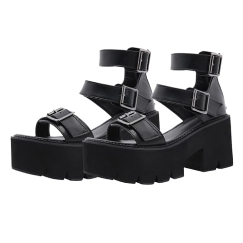 Sandales à semelle épaisse noire pour terrasses et soirées FRCOLOR