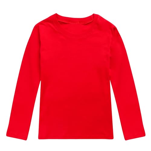 Kids Girls Boys Long Sleeve Tops Crewneck Cotton Solid Color Basic Shirts Soft Stretchy Underwear Tees for Toddler