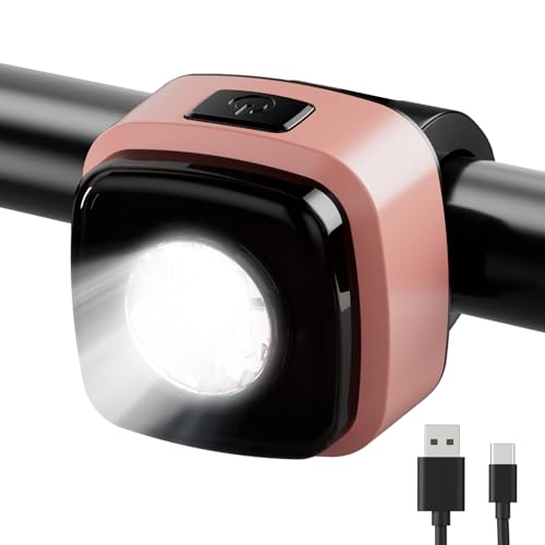 OnMeto Fahrradlicht vorne, IPX5 Wasserdicht Frontfahrrad Lampe Fahrrad licht，USB Type-C Wiederaufladbares Fahrradleuchten für Fahrrad (Rosa) – Ansicht 1