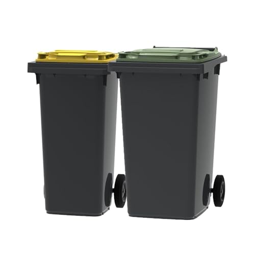 ESE France Lot de 2 Conteneurs Poubelles à déchets 2 roues - 120L & 240L - 100% Recyclé - Gris avec Couvercle Jaune et Vert - Fabriqué en France