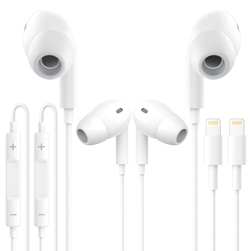 2 Pack Auriculares para iPhone con Cable, [Certificados MFI] Auriculares con Cable, Micrófono y Control de Volumen,Earpods Lightning Compatibles con iPhone 14/14 Pro/13/12/11/XR/XS/X/8/7/SE