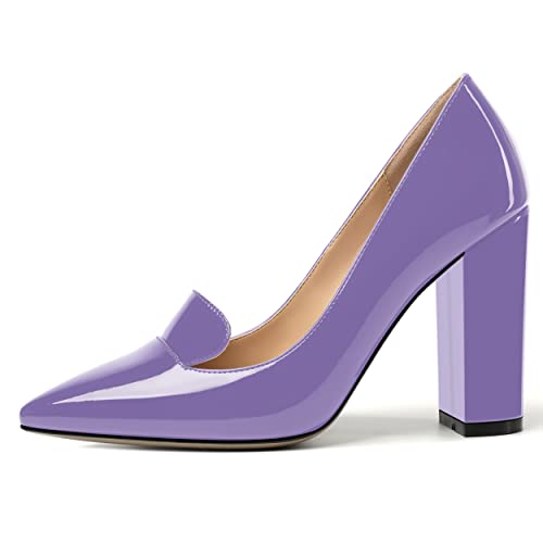ROSERWISH Womens Slip On Fashion Party Pointed Toe Sexy Patent Block High Heel Pumps Dress Shoes 4 Inch2