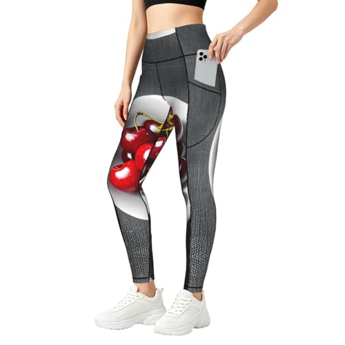 Leggings de yoga con cerezas y bolsillos de cintura alta para running