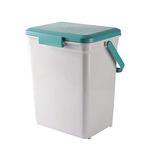 Caneca de basura portátil con tapa y bloqueo 15 L verde