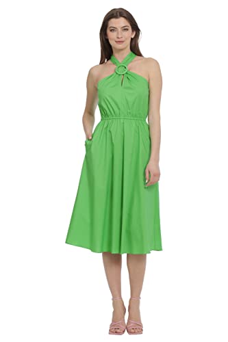 Image of Maggy London Women's Dresses Tropical Floral Print Halter Midi Dress with Cinched Waist