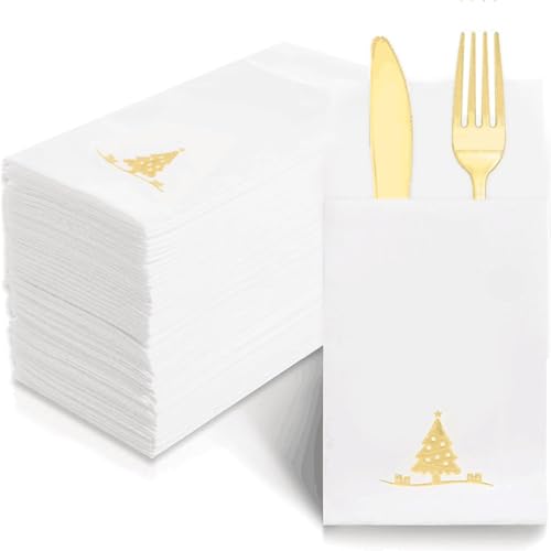 Joyido 100PCS Christmas Napkins Disposable - Gold Paper Napkins w...