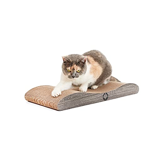 CanadianCat Company | Kratzkarton Comet L | 60 x 29 x 7 cm | Kratzmöbel, Kratzbrett | XL Qualitäts-Pappe +Katzenminze | dunkel grau Holzoptik