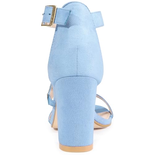 Allegra K Allegra K Women's Rhinestone Open Toe Block Heels Sky Blue Sandals 10 M US