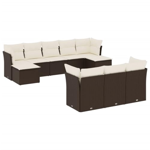 Mhdvray Salon de Jardin 10 Pièces en Résine Tressée Marron, Ensemble Canapé Extérieur Modulable avec Rangement Intégré, Mobilier de Terrasse avec...
