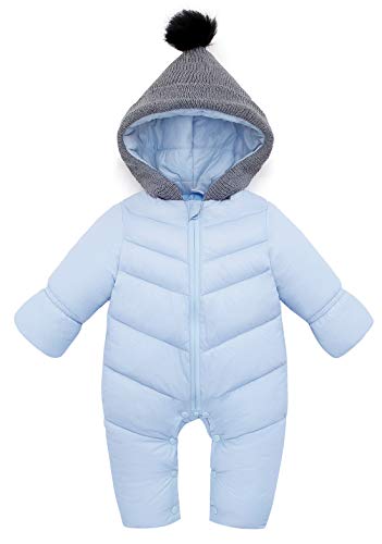 Image of Happy Cherry Baby Snowsuit Romper Zipper Padding Onesie Long Sleeve Winter Puffer Jacket Hooded Jumpsuit Down Coat