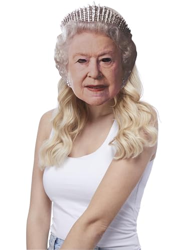 Smiffys The Queen Printed Card Mask, Union Jack Fancy Dress, The Queen Dress Up Masks