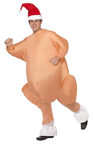 Smiffys Disfraz de Pavo asado Inflable, Beige, con Traje Entero, Gorro e inflador automá