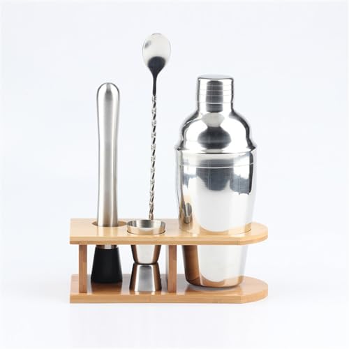 Set de coctelera Boston de acero inoxidable 5 piezas con marco de madera miniatura 1
