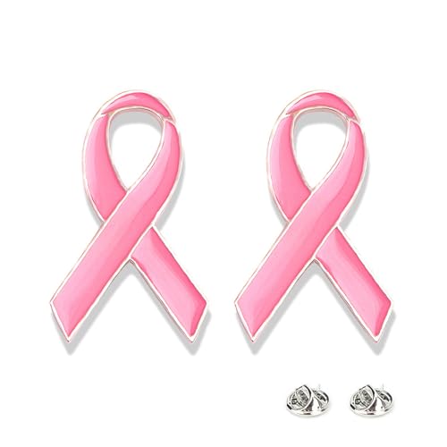 Image of Pink Ribbon Brooch Pins for Breast Cancer Awareness, Breast Cancer Awareness Lapel Pin for Women Memorial Jewelry, Charity Events, Encouragement Gift