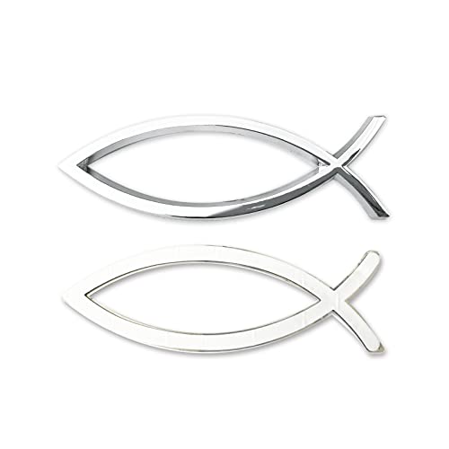 Image of Jesus Fish Christian Car Decals Christian Fish Car Emblem Jesus Fish Car Stickers Plastic Chrome Sliver Symbol Fish Emblem for Car Truck Badge Bumper Stickers (Simple)
