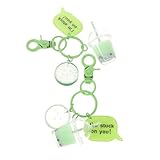 SAFIGLE 2pièces Porte-clés Vert Avec Mouvant Liquide Breloque Thé Aux Perles Drôle Des...
