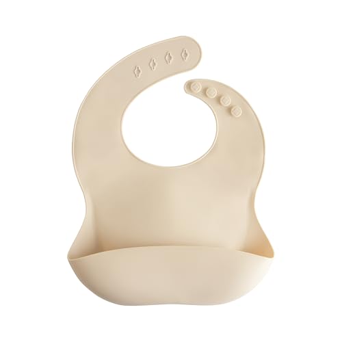 mushie Silicone Baby Bib | Adjustable Fit Waterproof Bibs (Shifting Sand)
