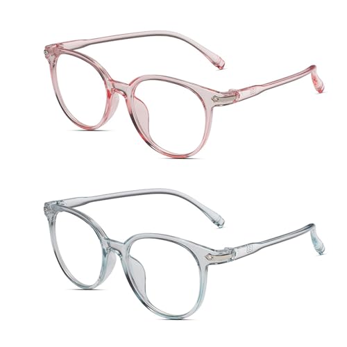 LFCFBH 2PCS Blue Light Glasses, Kids Blue Light Glasses, PC Phone Game Reading for Women Men Kids Teens Eye Protection(Blue, Pink)