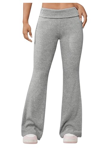 Girl's Fold Over High Waisted Flare Pants Skinny Yoga Bell Bottoms Track Trousers