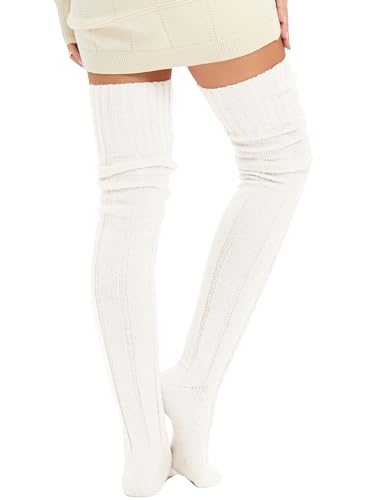 Image of Women's Thigh High Knitted Winter Boot Socks Vintage Extra Long Leg Warmer Over Knee High Stockings