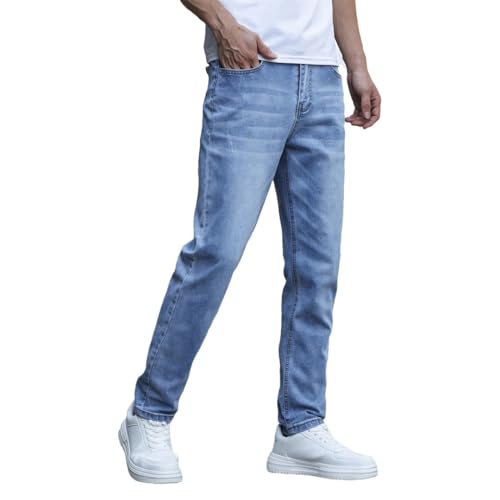Men's Slim Fit Stretch Jeans Business Casual Denim Pants Solid Color Spring Fall Trousers