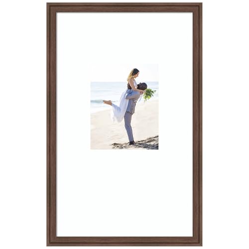 Amanti Art Picture Frame 16x26 Matted to 8x10 Photo Frame, Florence Medium Brown Wood Framing for your Wedding Photos, Family Pictures, Diploma, Certificate, Kids Art Gift for Mom or Poster Wall Decor