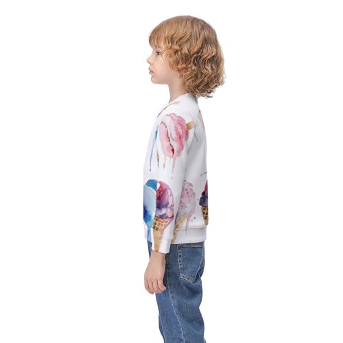 Watercolor Ice Cream in Waffle ConesChildren's Casual Pullover Sweatshirt Loose Fit9-11Y3