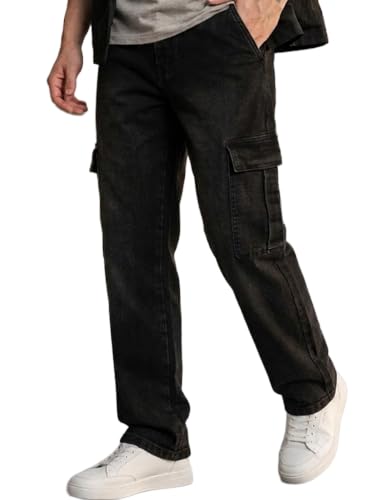 Image of Urbano Fashion Men's Regular Fit Washed Cargo Jeans with 6 Pockets Stretchable
