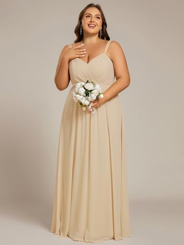 Image of Ever-Pretty Women's Pleated Backless Applique V Neck A Line Chiffon Sleeveless Plus Size Bridesmaid Dresses 01692-DA
