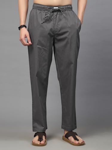 Image of Majestic Man Comfort Fit Solid Cotton Casual Lounge Pyjama with Elastic Waist, Drawstring & Zip Closure