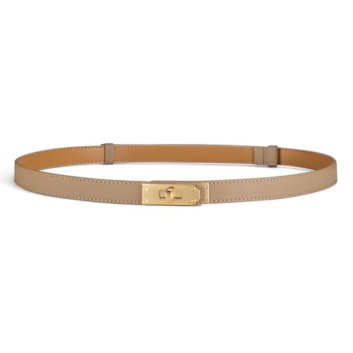 Fianmy Womens Leather Belts for Jeans Dresses Pants Fashion Waist Belt Elegant Ladies Belts for Women with Gold Buckle (Beige L:Fit Waist Size 33-38)