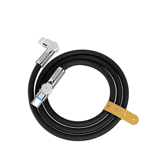 Image of Rubber Rotational Type C to Lightning Cable, 6Ft /2M, Compatible with iPhone, 27W Fast Charging, Knurled Metal Finish, LED Charging Indicator, Durable Design for Gaming | Black