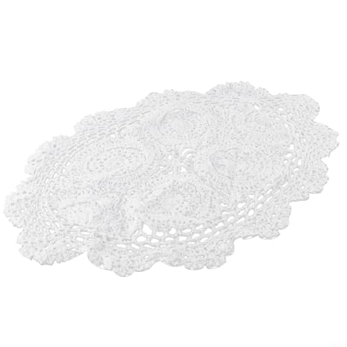 Mantel individual ovalado clásico con flores de ganchillo a mano de algodón y encaje para decoración de mesa y uso en comedor (blanco)