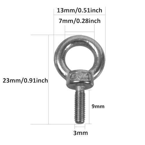 Image of 12PCS M3 Male Thread Eye Bolts, Stainless Steel Lifting Shoulder Eye Bolt, Heavy Duty Screw Ring Shaped Eye Bolt