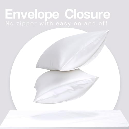 Image of MR&HM Satin Pillowcase for Hair and Skin, Silk Satin Pillowcase 2 Pack, King Size Pillow Cases Set of 2, Silky Pillow Cover with Envelope Closure (20x40, White)