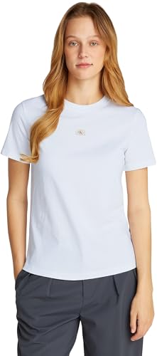Calvin Klein Camiseta de manga corta Mujer Woven Label Jersey Tee Regular Fit, Blanco (Bright White), XL