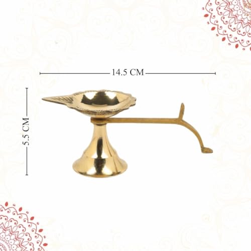 Image of Klassic Pure Brass 5.7 Inch Large Arti Diya for Puja | Traditional Deepak for Home Temple Mandir & Daily Pooja | Decorative Brass Oil Lamp for Diwali Gifting & Festive Decor | Pack of 1