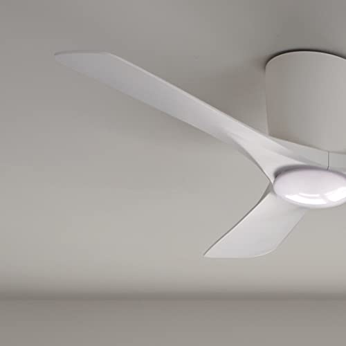 Image of Kichler Volos 48 inch Ceiling Fan With LED Light, Matte White, 300032MWH | Wall Control, Contemporary Indoor Fan, Low Profile Ceiling Fan with Light