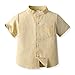 Boys Short Sleeve Shirt Summer Casual Solid Color Cardigan Top Lightweight Comfortable Kids Clothing (Yellow, 5-6 Years)
