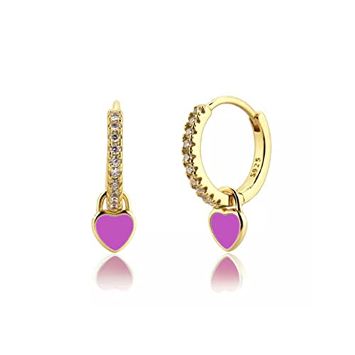 Créoles en Argent 925 doré avec pendentif rectangulaire violet pour femme