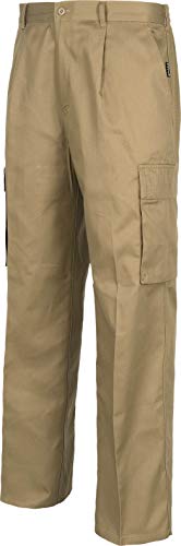 WORKTEAM Pantalón de Trabajo Multibolsillos, Corte Recto, Cintura Elástica, Tejido Resistente.Unisex Beige 54