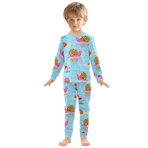 Pajama Sets Long Sleeve Cute Leopard Snails on Blue Soft Comfy Sleepwear 2 Piece PJS 3-8T2