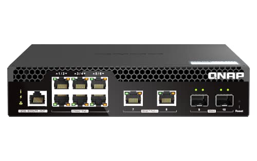 Image of QNAP QSW-M2106PR-2S2T-US 10-Port 10GbE PoE++ Managed Switch | Half-Width Rackmount, Layer 2, 2 x 10GbE SFP+, 2 x 10NBASE-T RJ45, 6 x 2.5GbE RJ45 Ports