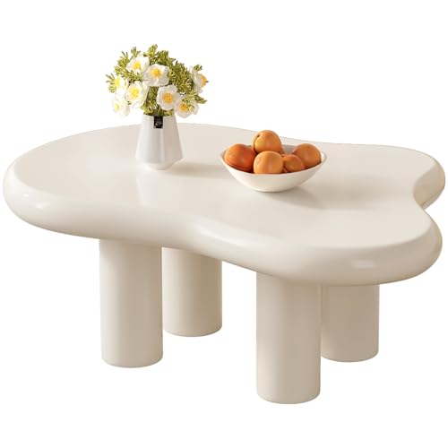 Guyii Mesa de Centro Moderna con Forma de Nube, Mesa de Centro salón pequeña de diseño nórdico Minimalista, Ideal para Sala de Estar – Mesas de Centro Modernas (Blanco Crema)