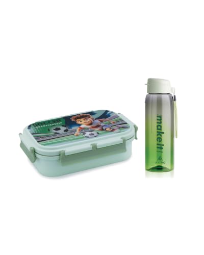 Image of ATTRO Prime Magna Lunch Box with Sipstar Water Bottle, School Tiffin Combo-Green