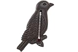 Farbe: schwarz / braun LB H&F Gartenthermometer Innen-/Außenthermometer Wand Thermometer Vogel Spatz 19 x 13 cm - Gußeisen - Glas Analog